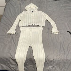 Jogger set - cream cropped hoodie top jogger set